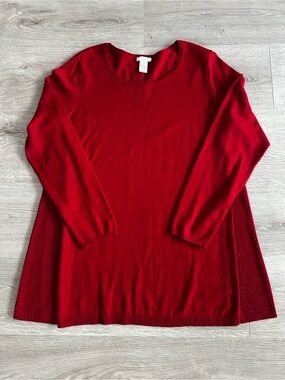 J.Jill Red Knit Tunic Sweater Top Size L Cotton Viscose Nylon Long Sleeve Lagan